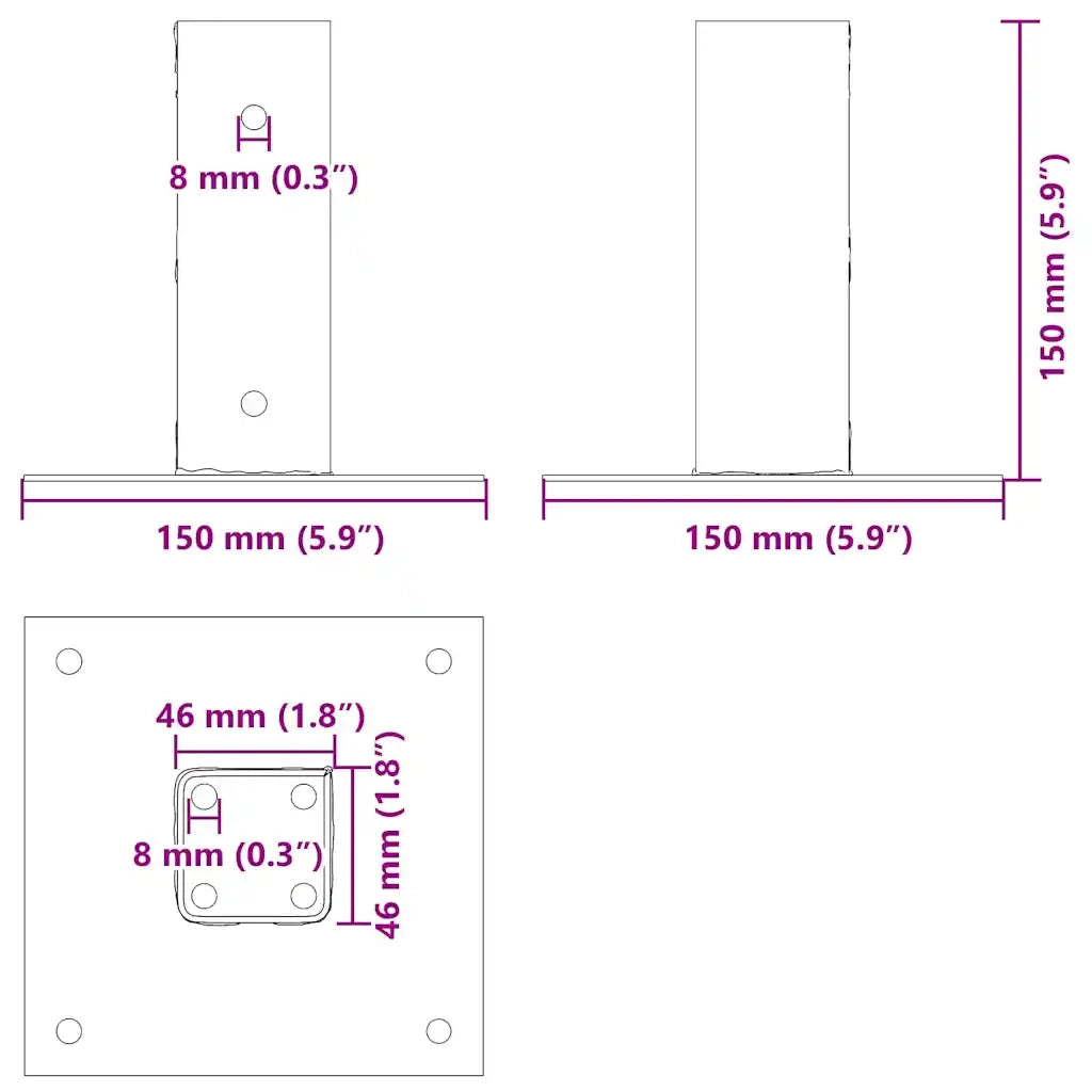 Basi per Pali Quadrate 12 pz Argento 46x46 mm Acciaio Zincato