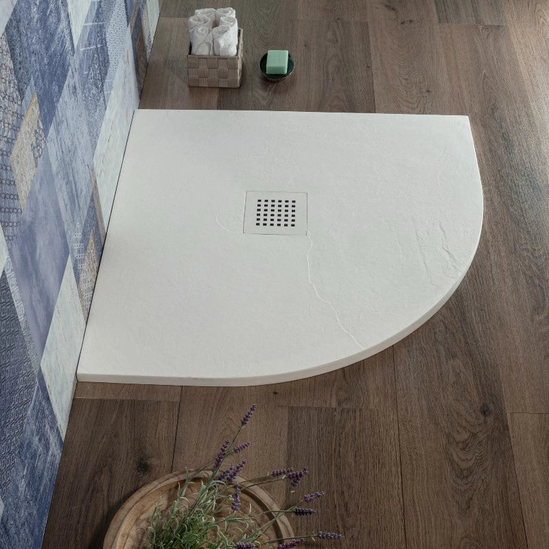 Piatto doccia Semicircolare 90x90 Bianco in Resina effetto Pietr