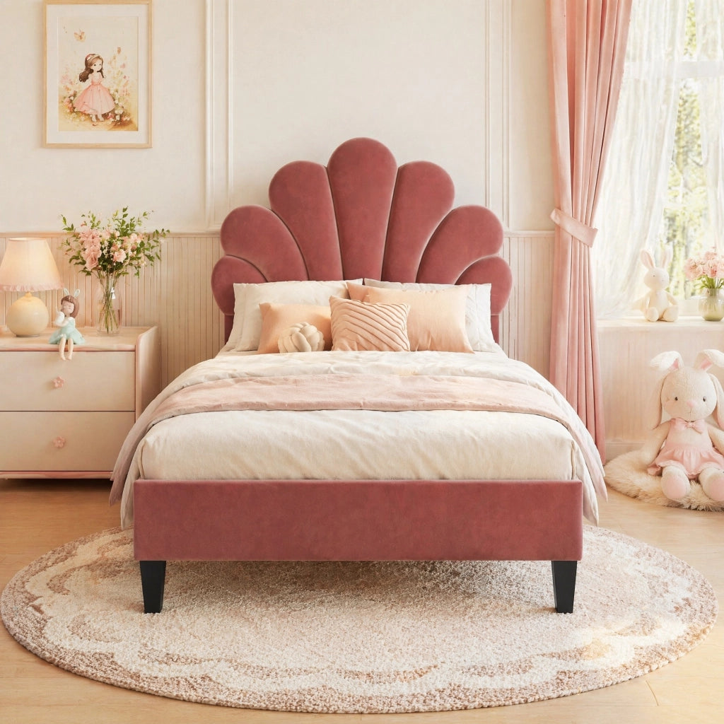 Letto imbottito 90x200 cm con testiera floreale e struttura resistente