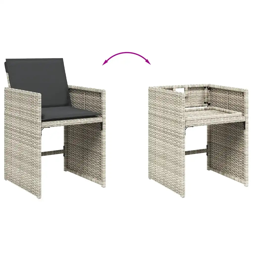 Set Pranzo Giardino 11pz con Cuscini Grigio Chiaro Polyrattan