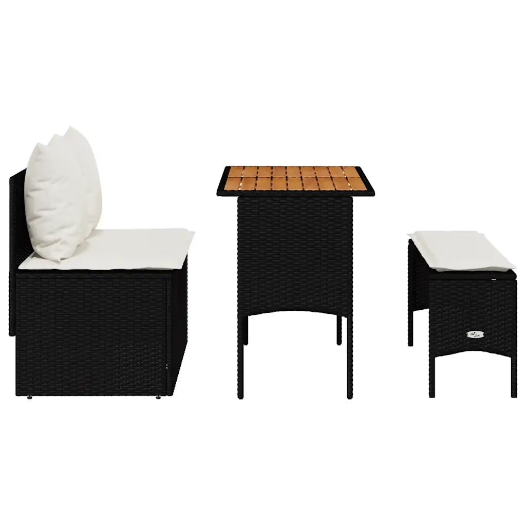 Set da Pranzo da Giardino 3 pz con Cuscini Nero in Polyrattan 4104190