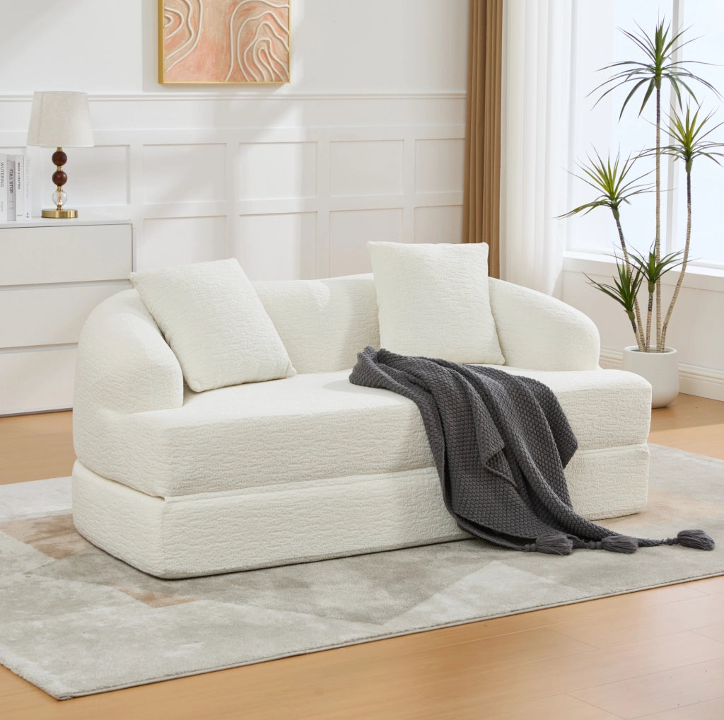 Divano letto 2 posti pieghevole in ciniglia beige