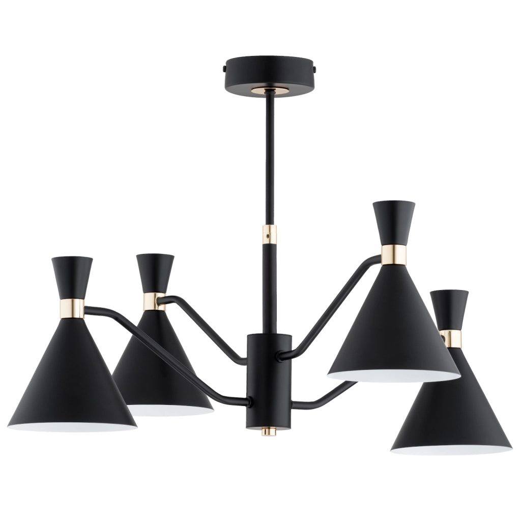 Plafoniera decorativa in metallo nera oro 4xGU10 coni