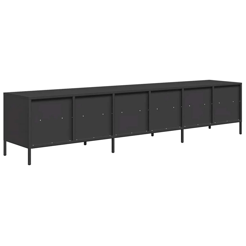 Mobile porta TV contemporaneo con ampio spazio contenitivo per soggiorno 202 x 39 x 43 cm realizzato in acciaio laminato a freddo nero 02_0055632