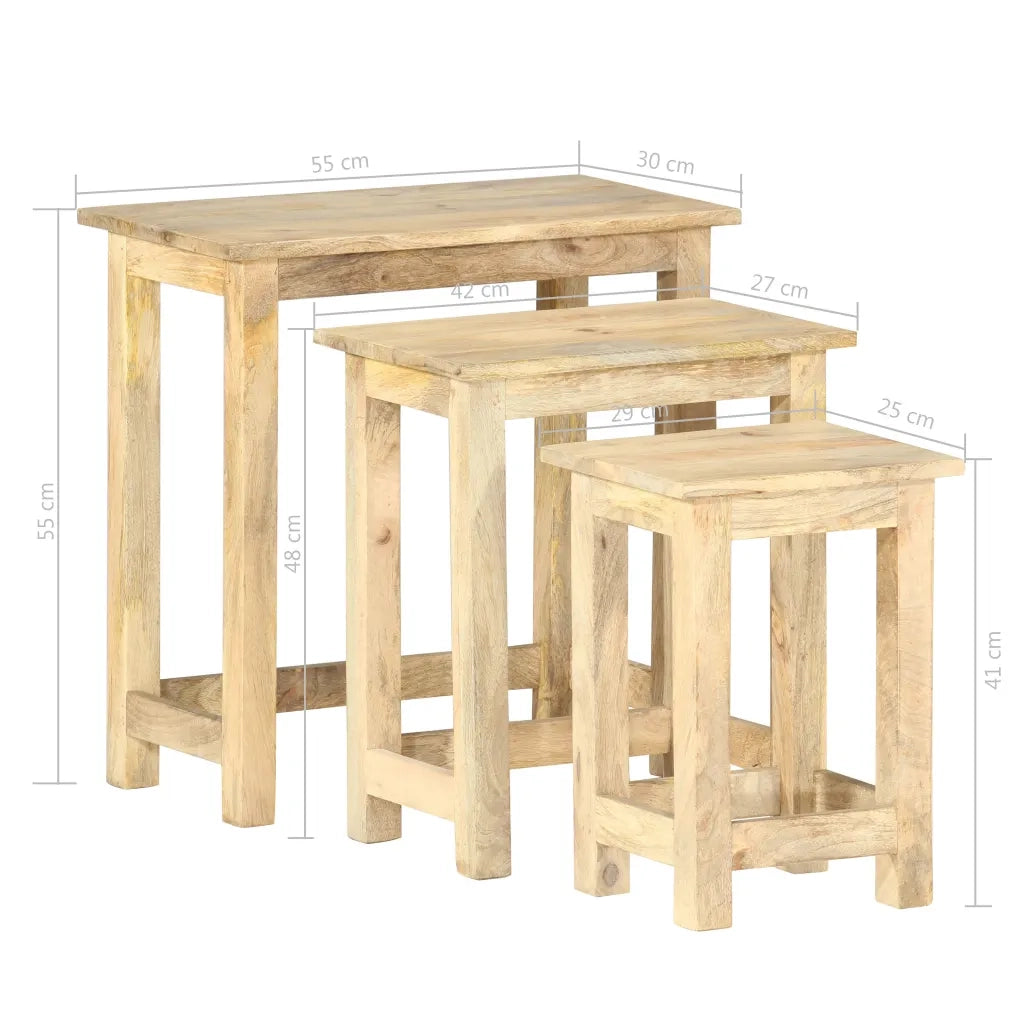 Tavolini Impilabili 3 pz in Legno Massello di Mango cod mxl 19789