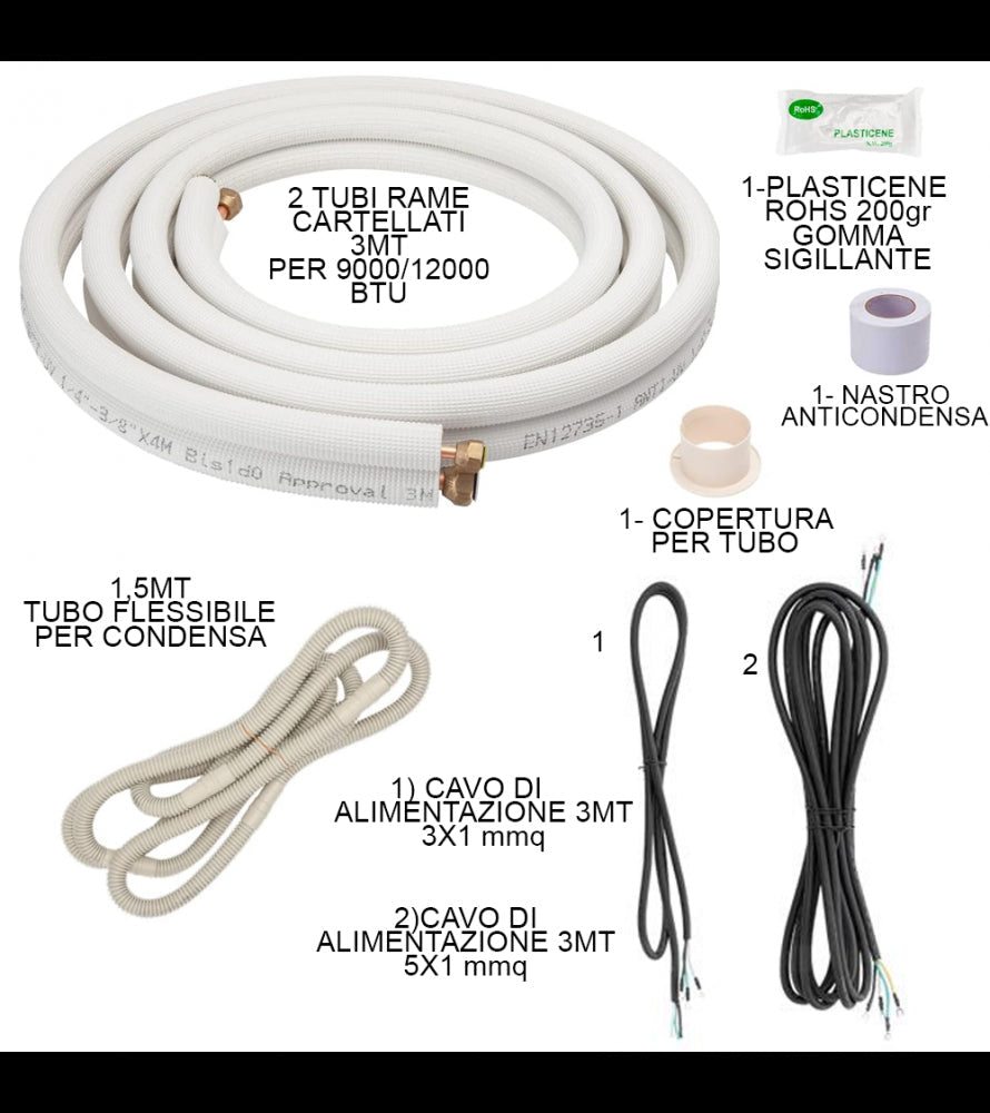 Climatizzatore + Kit Tubi Rame 3MT Cartellati Daikin  9000btu 2,5KW R32 A++/A+