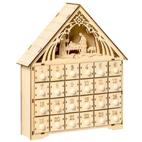 Calendario dell'Avvento  26,6x6x30 cm 24 Cassetti e Presepe Intagliato in Legno