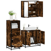 Set Mobili da Bagno 3 pz Rovere Fumo in Legno Multistrato