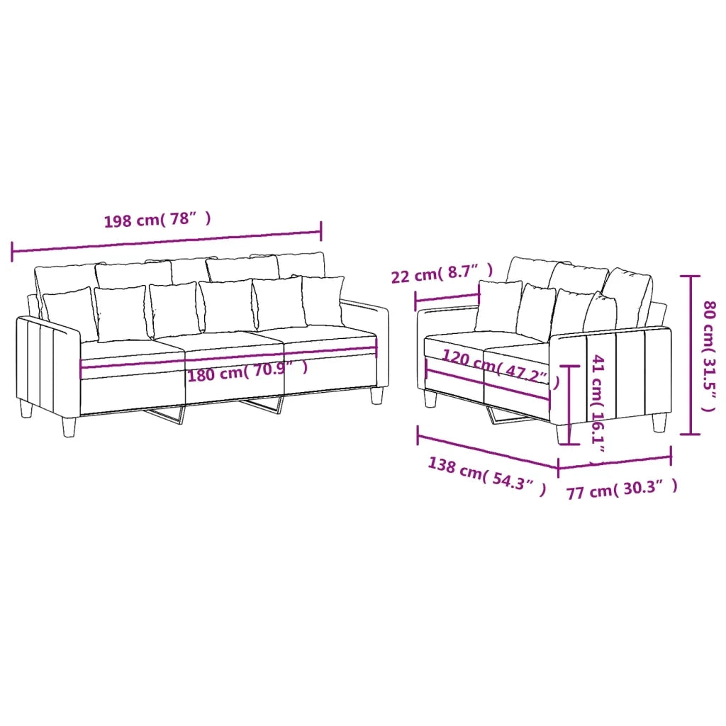 Set di Divani 2 pz con Cuscini Grigio Chiaro in Tessuto 3201664