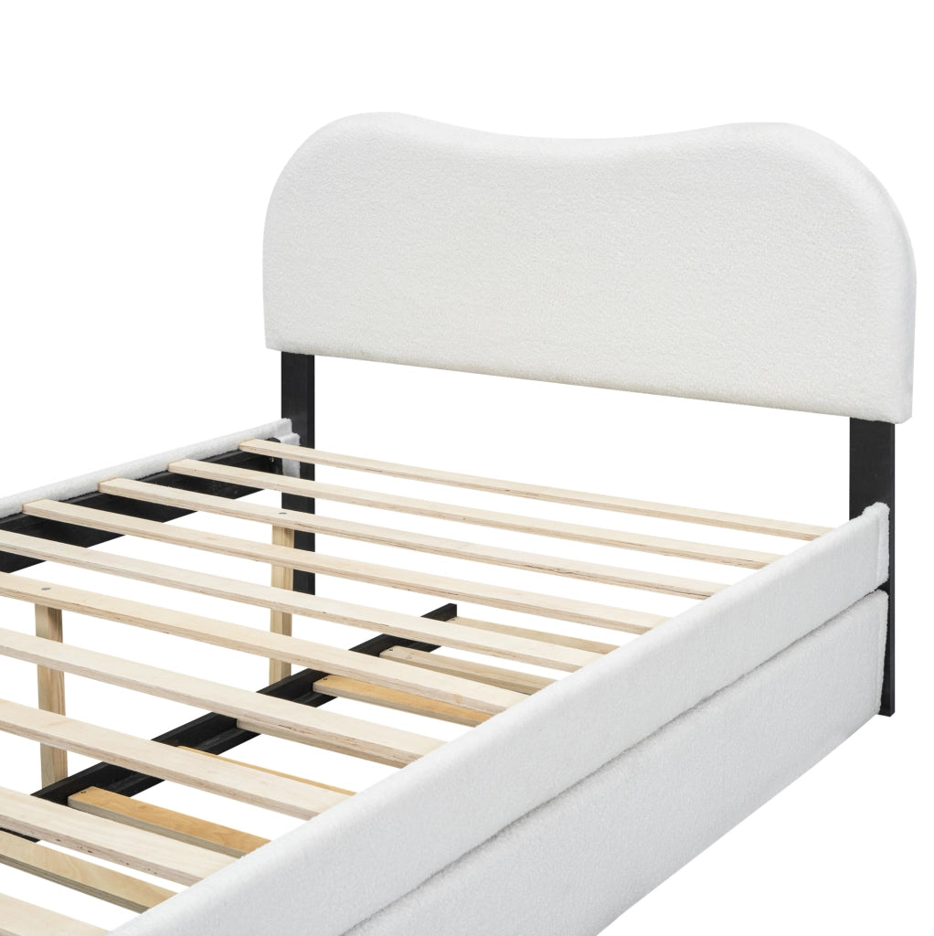 Letto imbottito 140 x 200 cm bianco con letto estraibile laterale