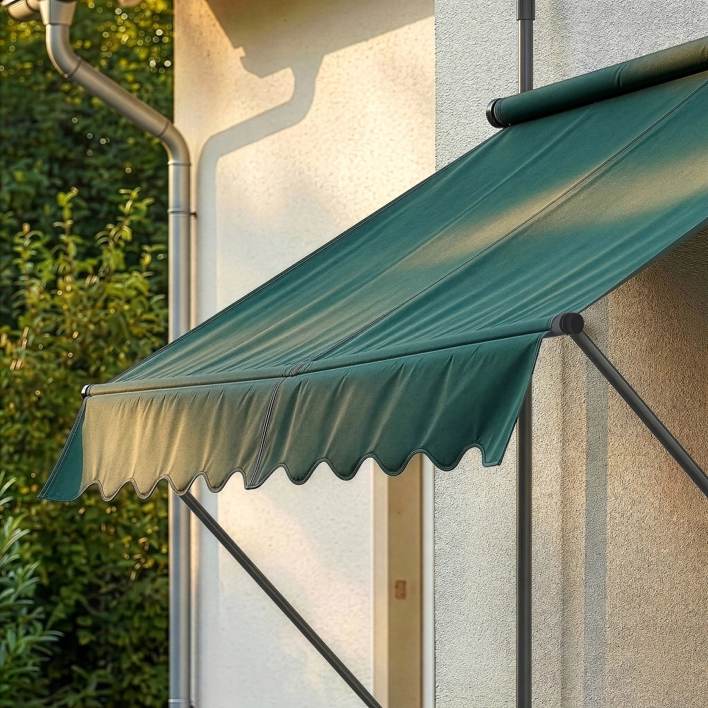 Tenda da Sole a Muro con Pali di Supporto Telescopici Parasole 300 x 120 cm (LxP) Verde Scuro pro.tec