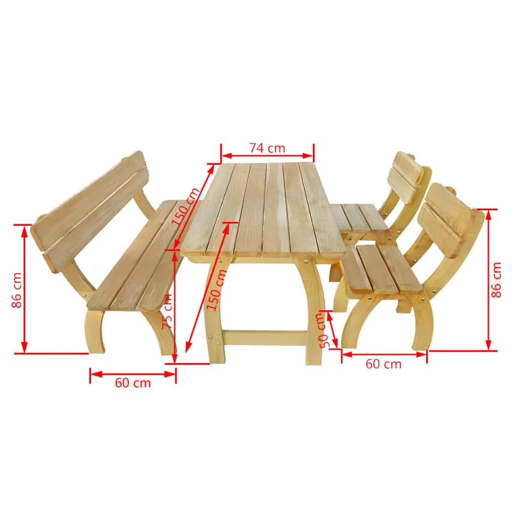 Set da Pranzo per Esterni 4 pz in Legno di Pino Impregnato cod mxl 35934