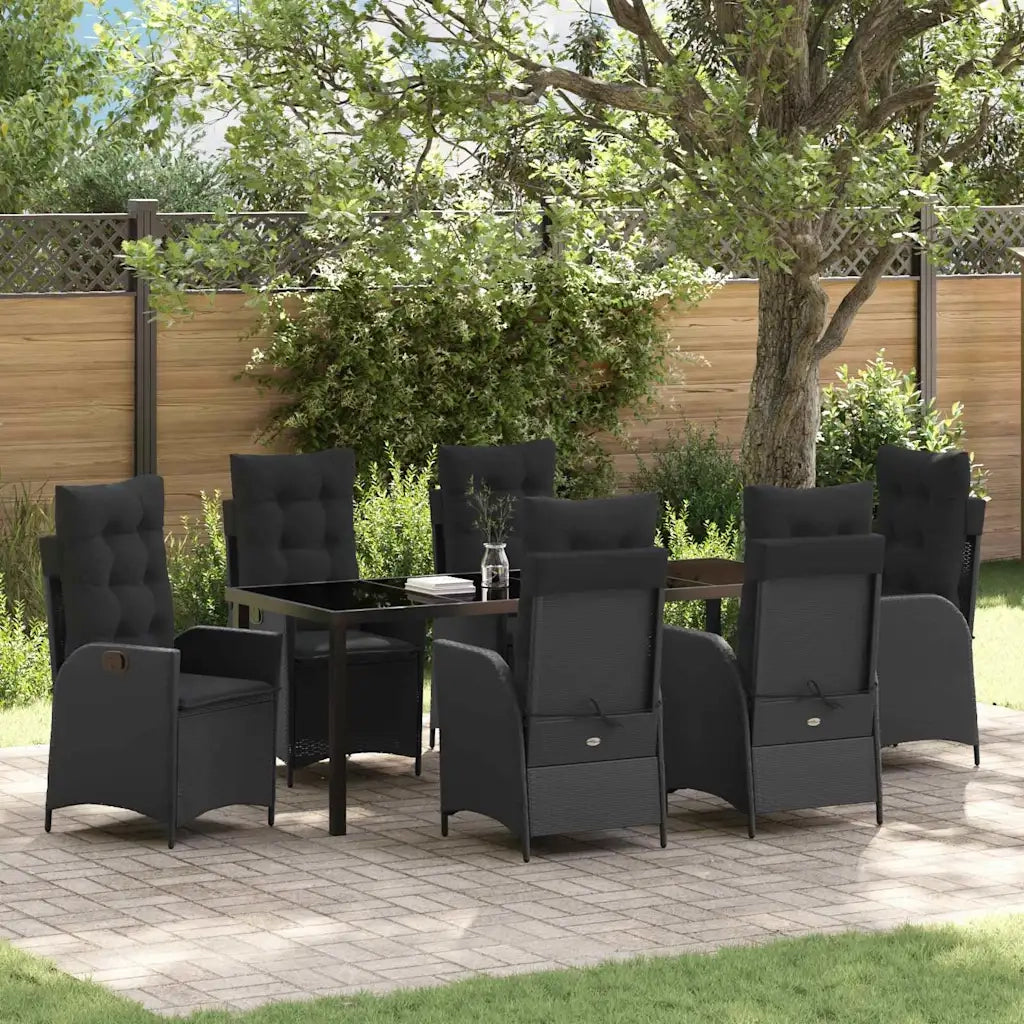 Set da Pranzo per Giardino con cuscino 7 pcs Nero polyrattan 3380489