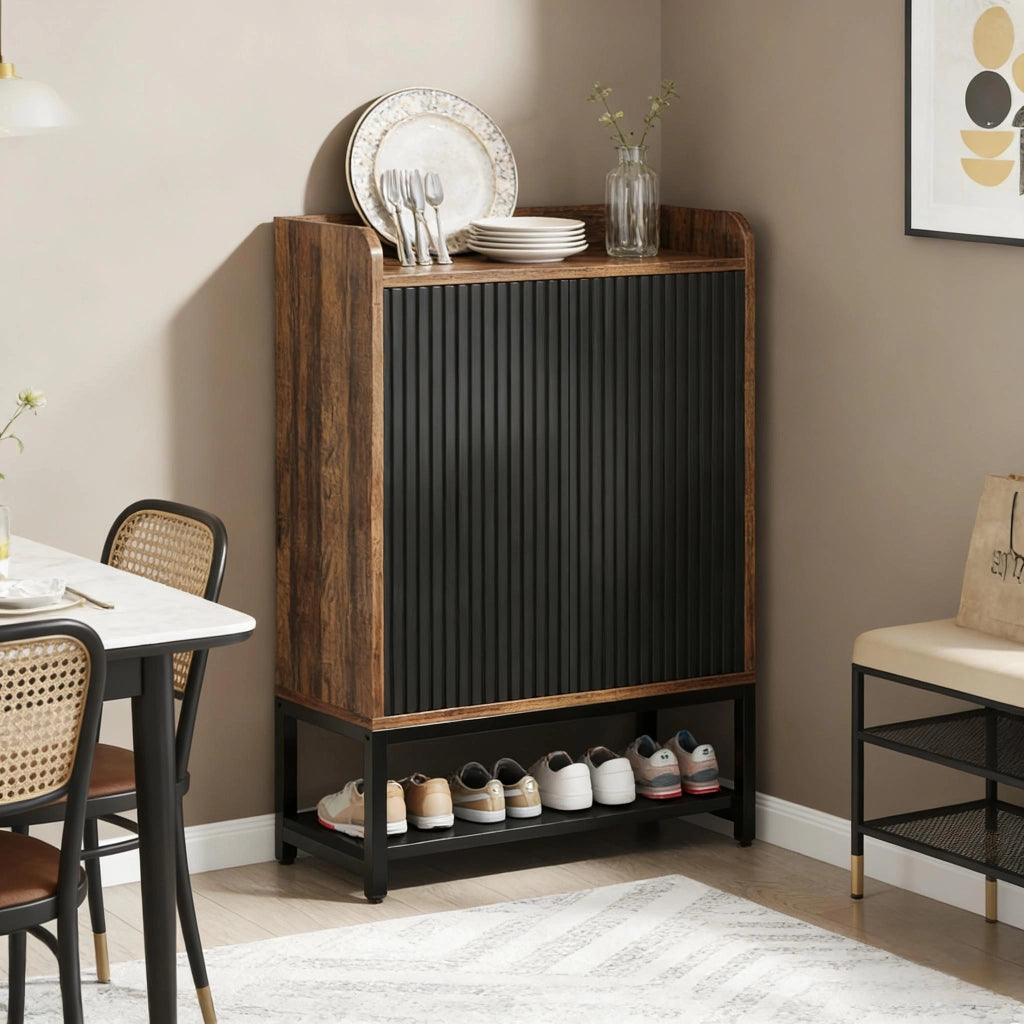 Mobile porta scarpe con 5 ripiani; 2 ante a pressione; per ingresso; 73 × 35 × 105.5 cm