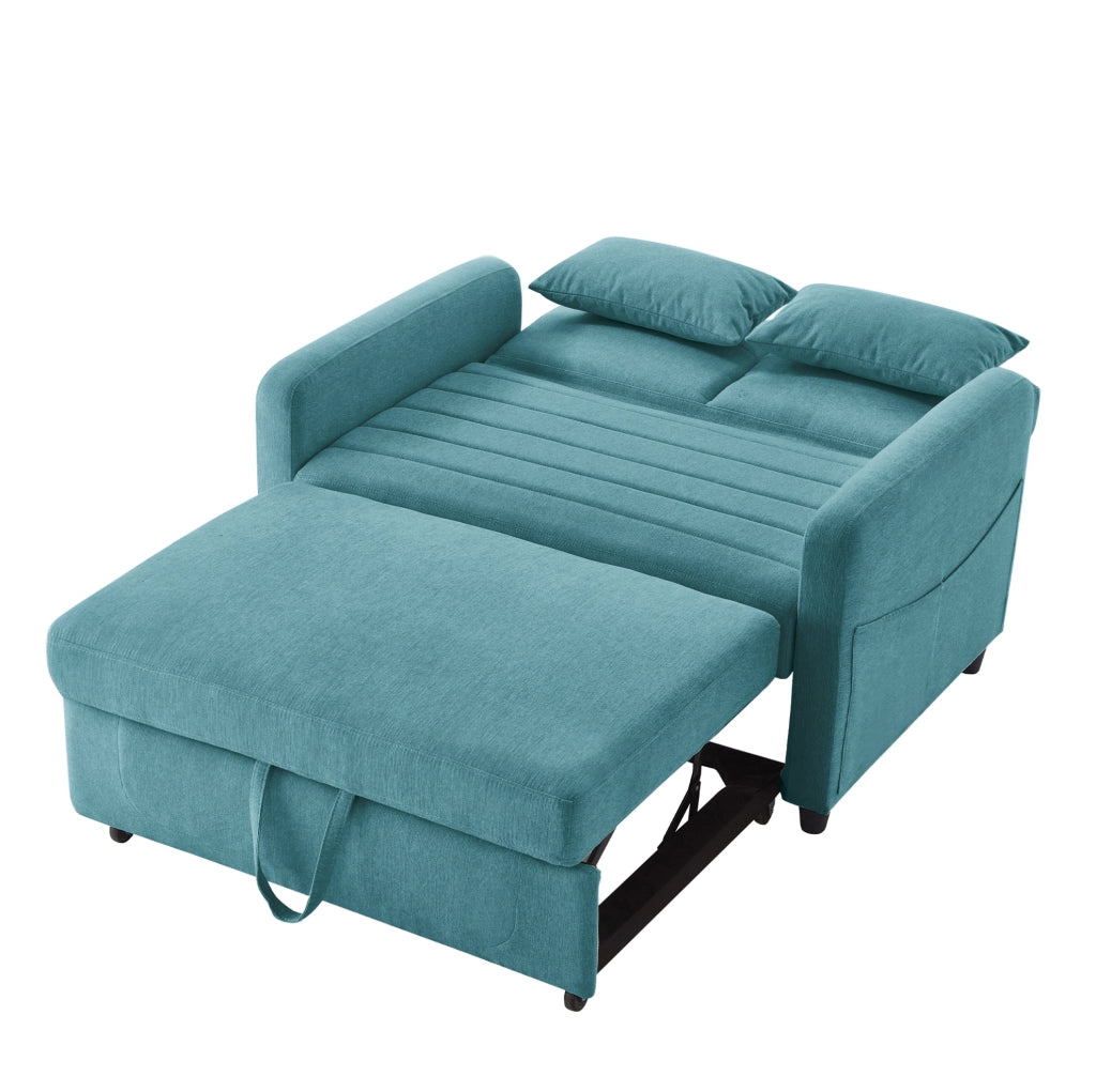 Divano letto 2 posti 166x95 cm estraibile; schienale regolabile; schiuma blu verde antico