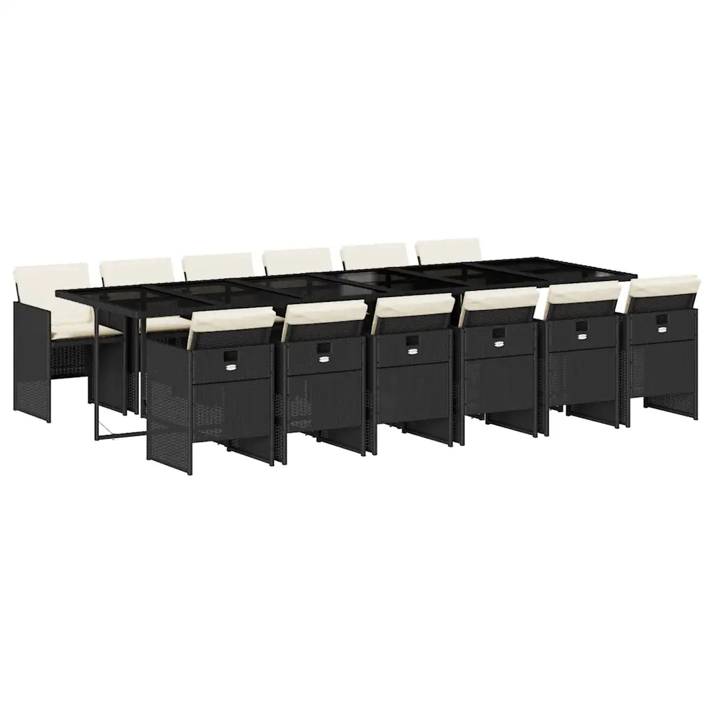 Set da Pranzo da Giardino 13pz con Cuscini Nero in Polyrattan 3210582