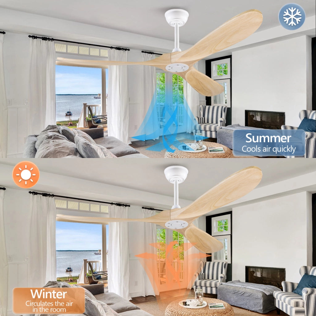 Ventilatore da soffitto 60 pollici senza luce, color legno naturale, impermeabile, extra grande, per esterni, motore DC silenzioso reversibile