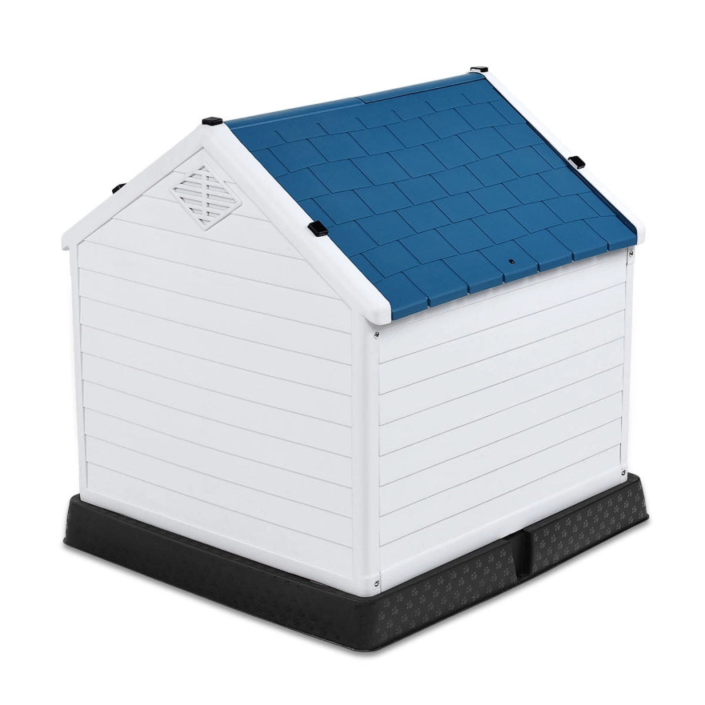 Casetta impermeabile e ventilata per cani, Cuccia con valvole d¡¯aria e pavimento rialzato, Blu