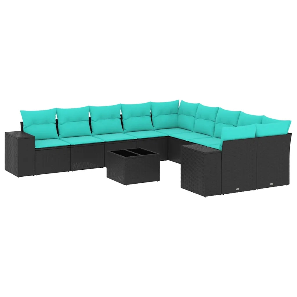 Set Divani da Giardino 11 pz con Cuscini Nero in Polyrattan 3223116