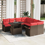 Set Divano da Giardino con cuscino 9 pcs Marrone Poly Rattan