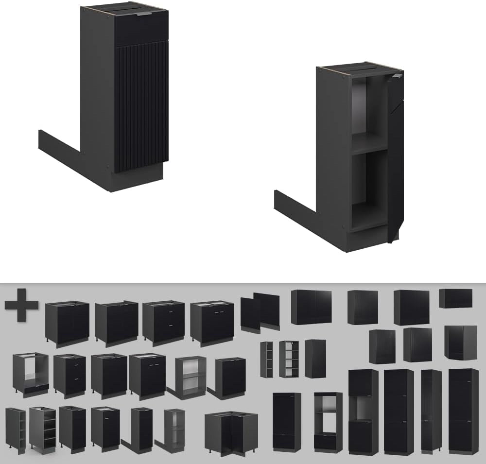 Isola cucina Fame-Line, Nero a righe, 30 cm senza piano di lavoro