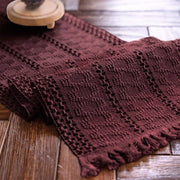 Tavolo da Cucina in Macramè Burgundino con Fili di Cotone, Reclinato con Tessuto a Maglia, con Bottoni, 30x180cm