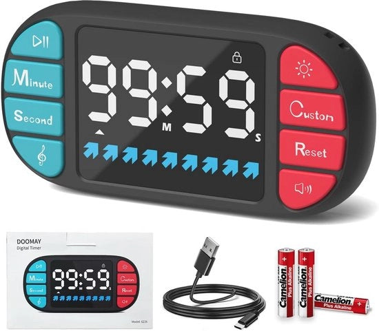 Orologio digitale per cucina - timer magnetico con display LED da 36 pollici, 3 livelli di luminosità e volume, 4 suoni di allarme per bambini, classe scolastica, casa e cucina (nero)