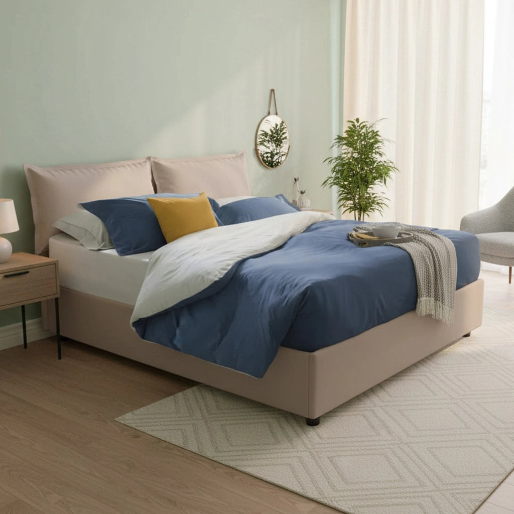 Letto matrimoniale Arry, Letto contenitore con rivestimento in ecopelle, Made in Italy, Apertura frontale, con materasso cm 140x200 incluso, Tortora