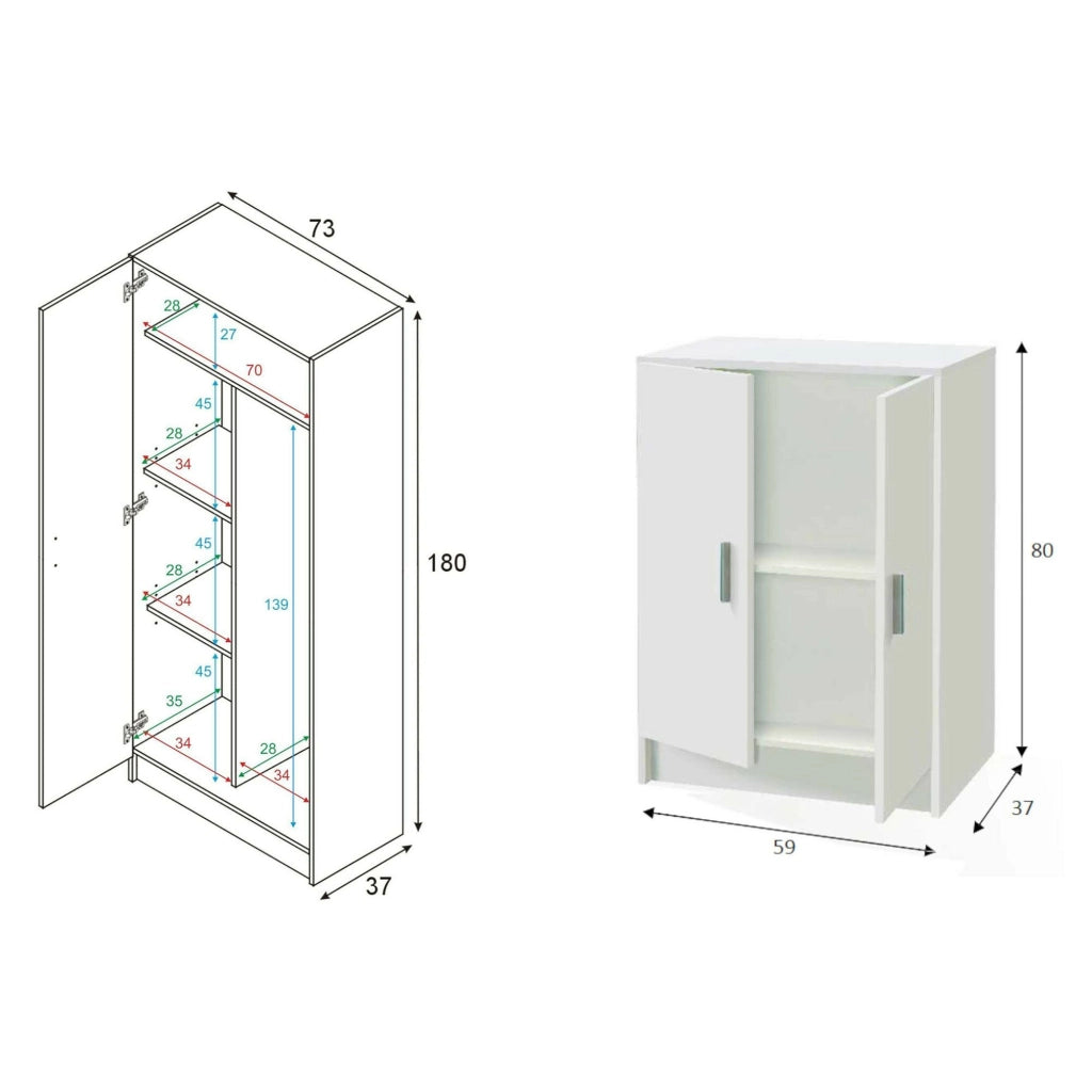 Set Ripostiglio Ornago, set Mobili per Lavanderia 4 Ripiani, Bianco