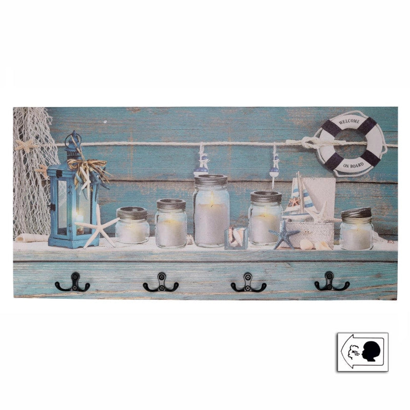 Appendino mare legno 8 posti con led barattoli cm 60x30x1,8