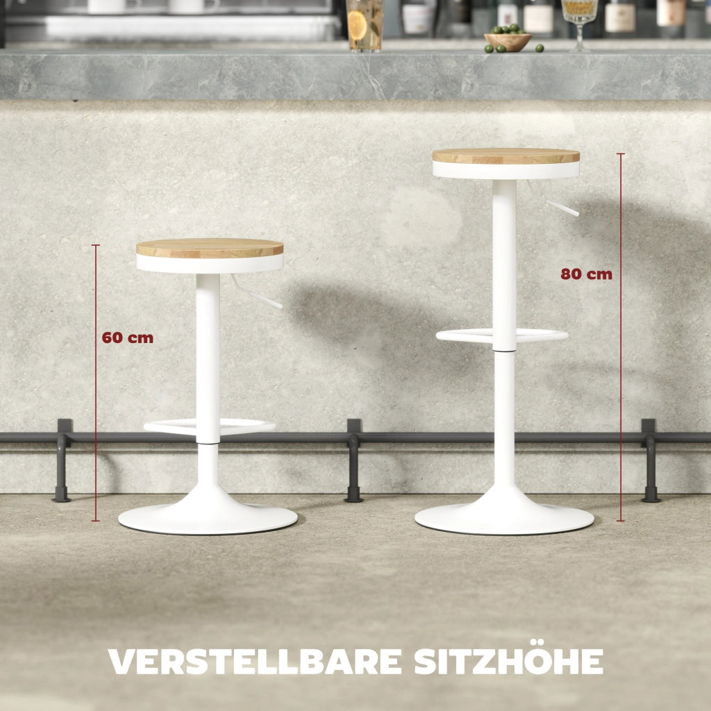 Sgabello da bar 2 pezzi, regolabile e girevole ¨C Minimal ¨C 38,5x38,5x60-80 cm legno naturale e bianco