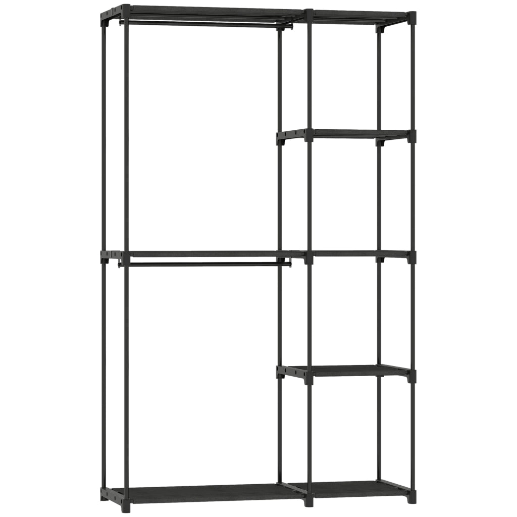 Armadio Guardaroba Portatile con 2 Aste e 6 Ripiani 111x43x185 cm in Tessuto Plastica e Acciaio Nero