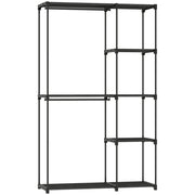 Armadio Guardaroba Portatile con 2 Aste e 6 Ripiani 111x43x185 cm in Tessuto Plastica e Acciaio Nero
