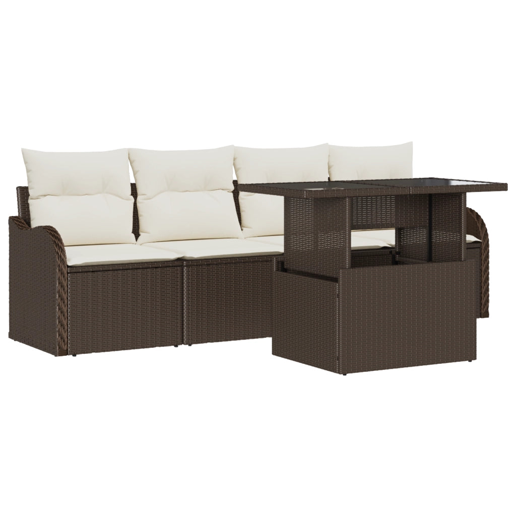 Set di divani da giardino  5 pezzi con cuscini marrone polyrattan