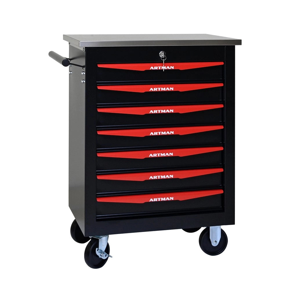 Carrello Portautensili 7 Cassetti con Ruote ¨C MINIMAL ¨C Metallo, Nero e Rosso