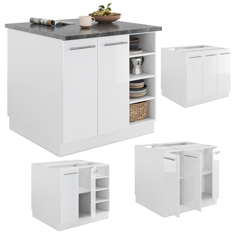Isola cucina Fame-Line Bianco lucido/Bianco 90 cm senza piano di lavoro Vicco