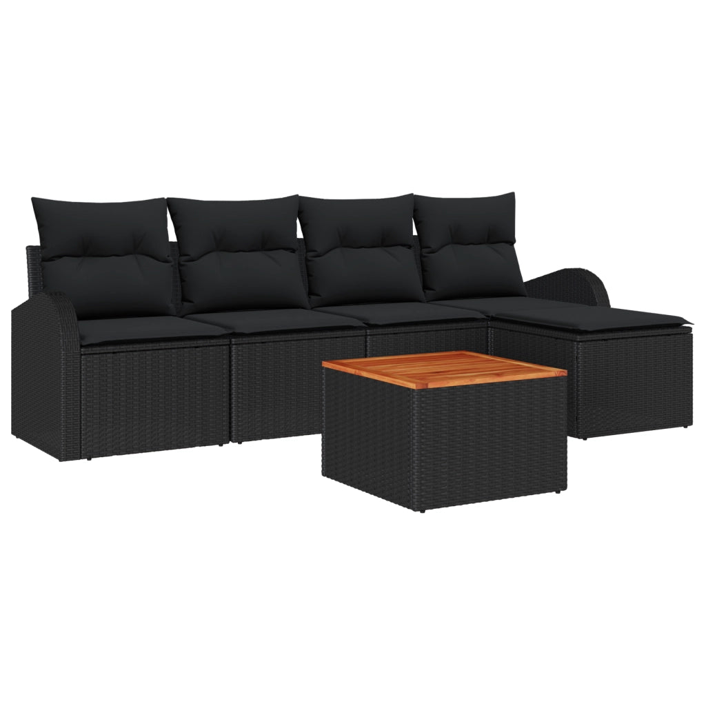Set di SofÃ  da Giardino di 6 Pezzi con Cuscini Nero Polyrattan Acacia