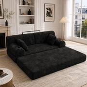 Divano letto a 2 posti con schienale alto, tasche laterali e 2 portabicchieri in velluto a coste nero 168 × 80 × 81 cm