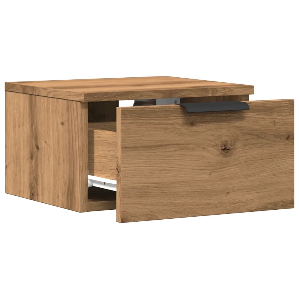 Set di 2 Comodini | Armadio da Notte | Mobiletto da notte a Muro Rovere Artigianale 34x30x20 cm