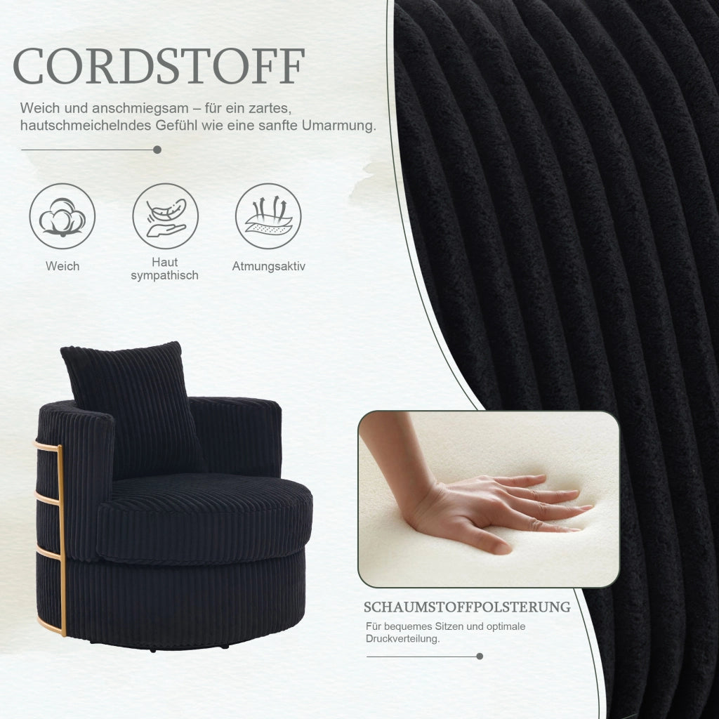 POLTRONA girevole 360° con vano contenitore 76x79x78 cm in velluto a coste nero