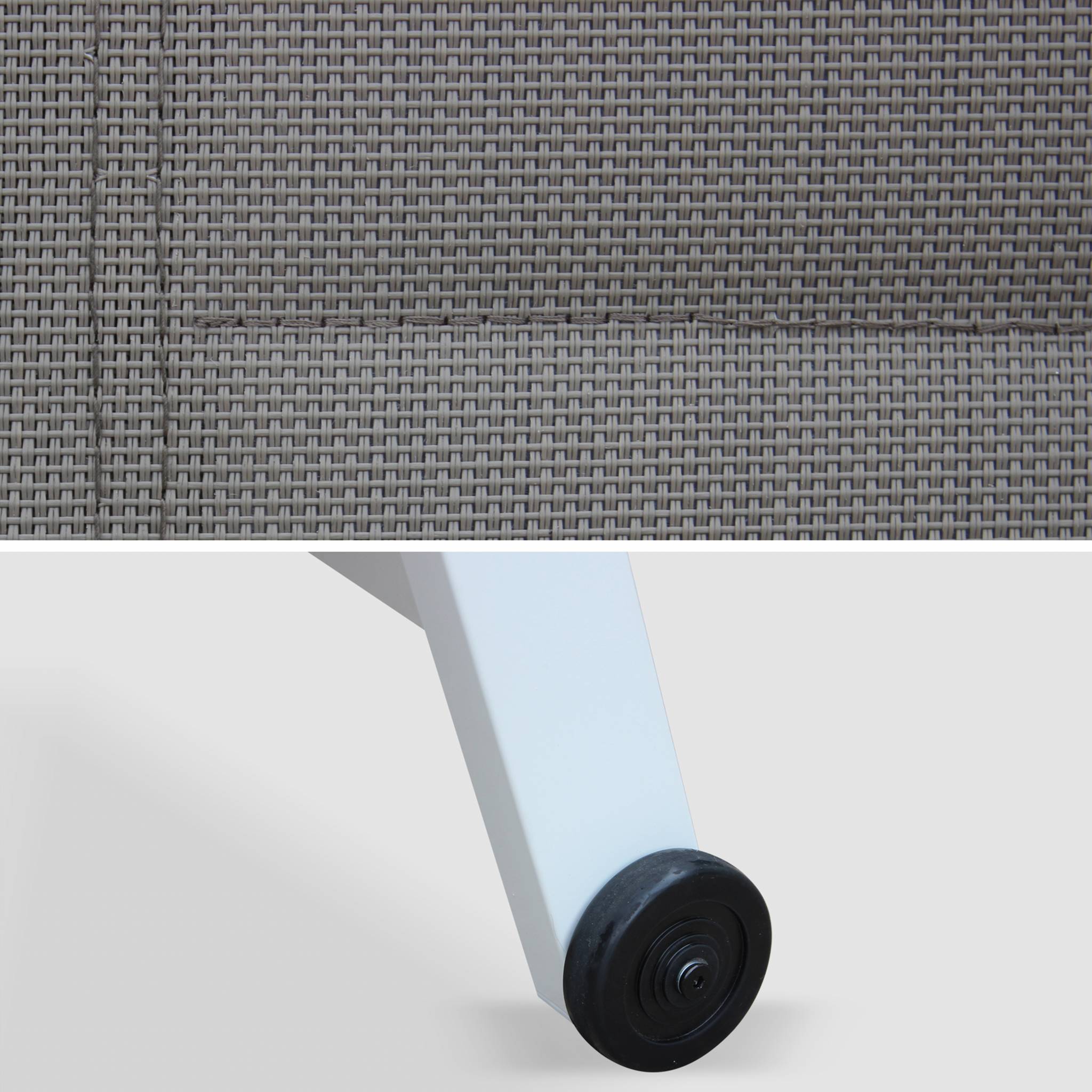 Lettino prendisole in allumino e textilene trapuntato, bianco