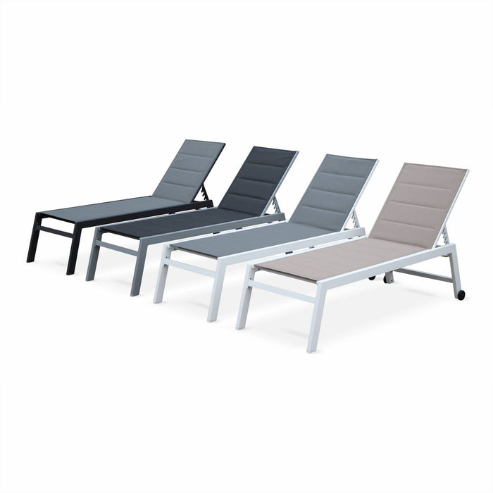 Lettino prendisole in allumino e textilene trapuntato, bianco