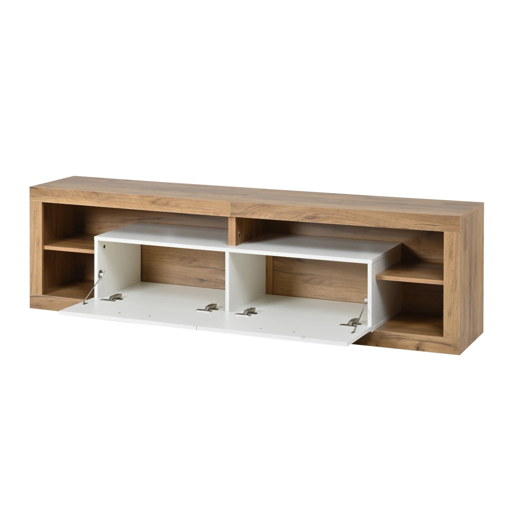 Cassettiera per TV 180 cm in truciolato colore legno naturale e bianco