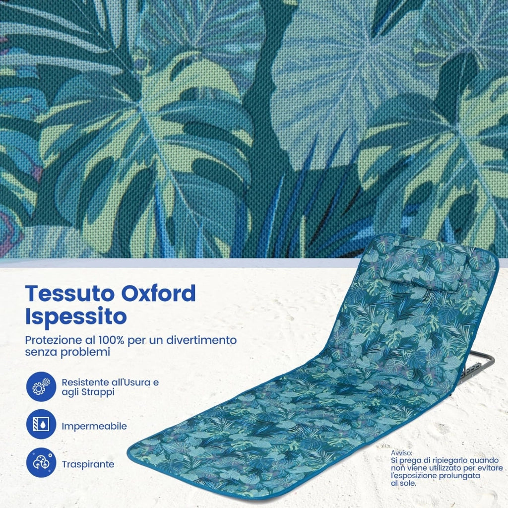 Set 2 Sdraio da Spiaggia con Tavolino, Tappettino Spiaggia Pieghevole con Schienale Reclinabile, Poggiatesta e Tasca Posteriore, Portatile con Manico, per Giardino e Campeggio (Verde)