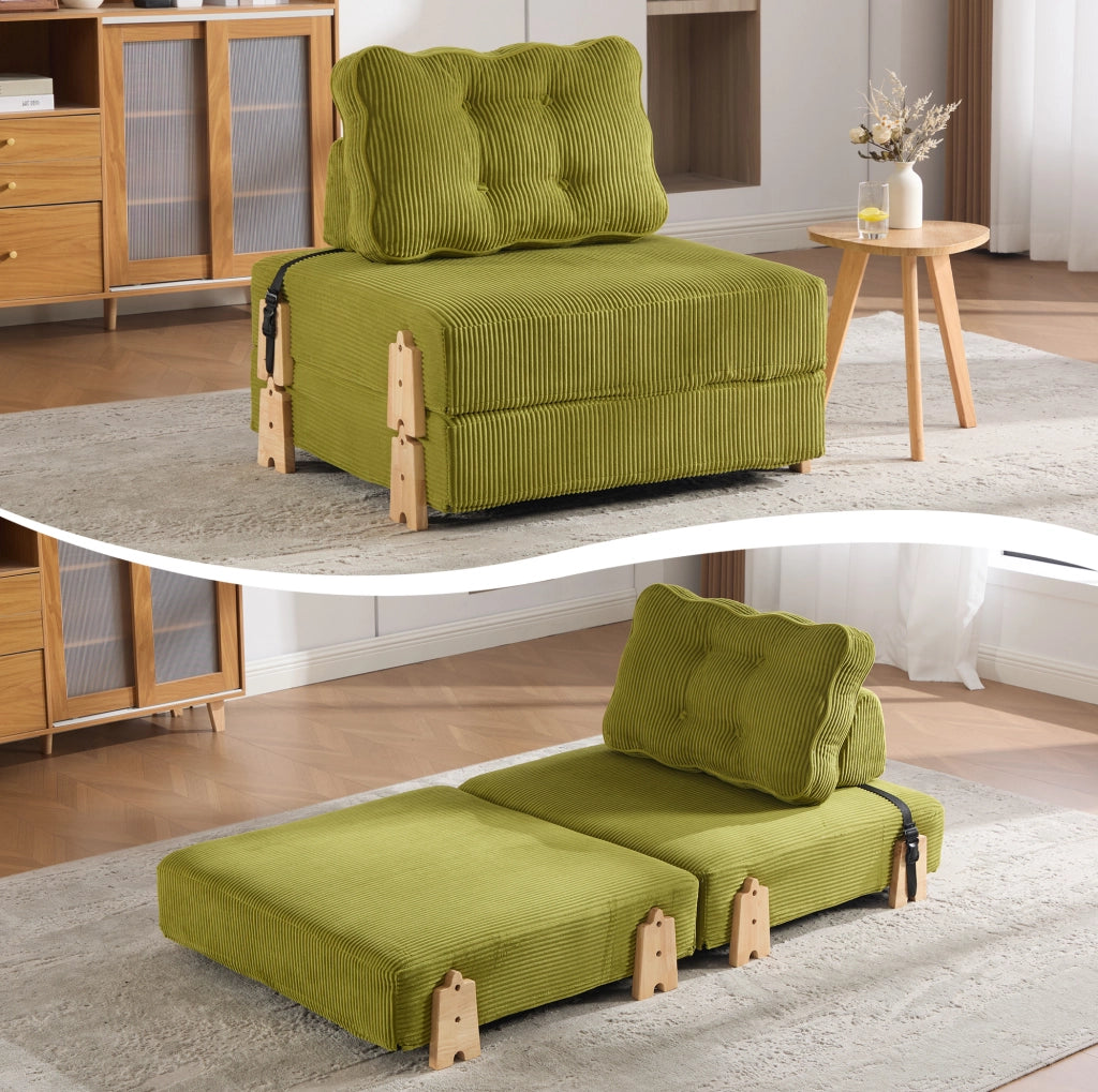 POLTRONA LETTO Pieghevole 90x86x84 cm in Velluto a Coste Verde Oliva
