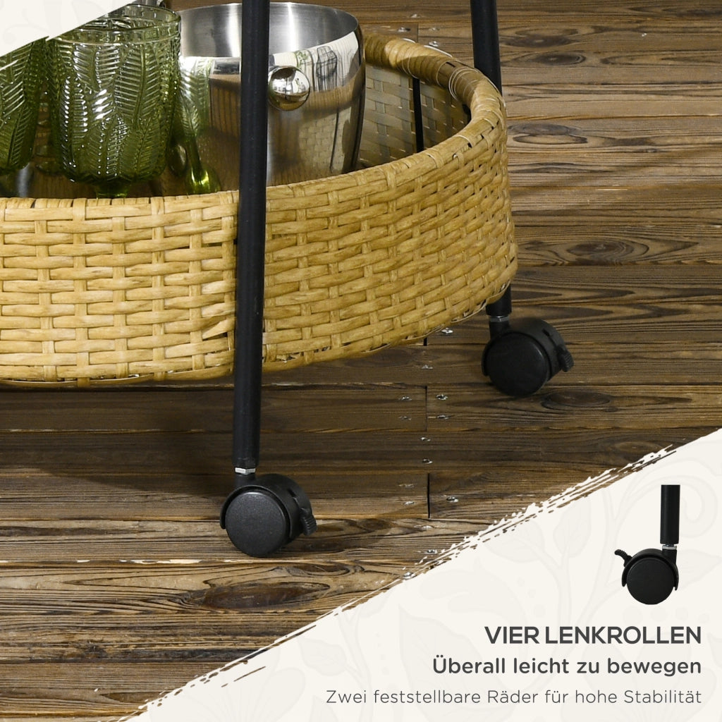 Carrello da bar per esterno ¨C zephmum ¨C 2 ripiani, polyrattan, metallo, giallo, ¦µ50x66 cm