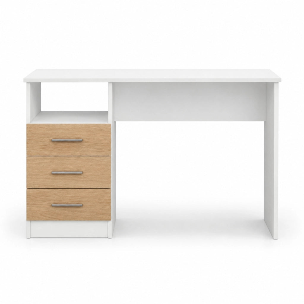 Scrivania Moderna Lipsia Con Cassetti Laterali Mobile Desk Salvaspazio Per Studio Ufficio Cameretta E Soggiorno 120 X 72 X 48 Cm Bianco E Rovere