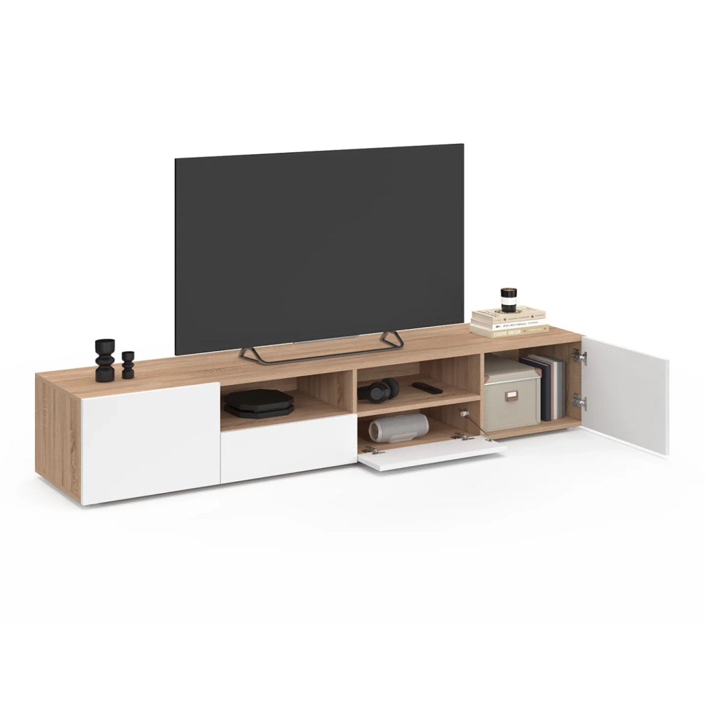IDMarket - Porta TV 180 cm ELI in faggio con ante bianche