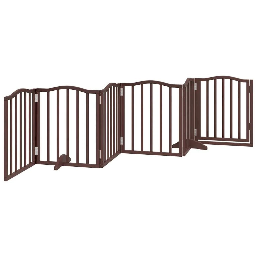 Cancelletto di sicurezza per cani con 6 pannelli in legno di pioppo marrone 02_0023319