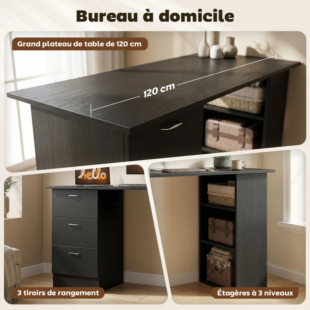 Scrivania con scaffali e cassetti ¨C Zephmum ¨C Nero 120x50x